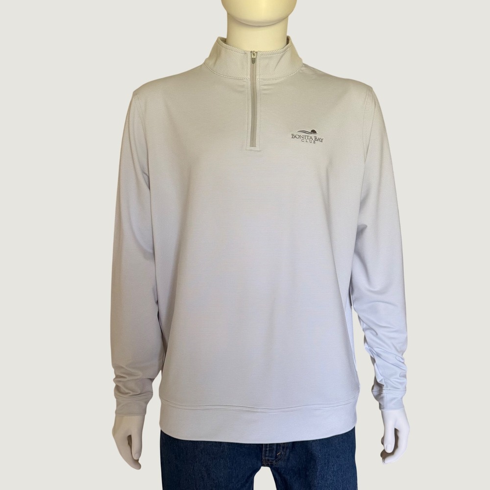 Peter Millar Mens Quarter Zip Pullover Grey Stripe Bonita Bay Club Golf Top XL